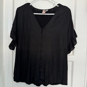 Dolan Anthropologie Black Button-Front Ruffle Blouse